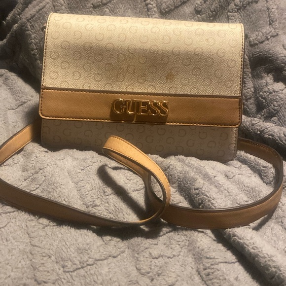 Guess by Marciano Handbags - Guess purse, Tan and white.